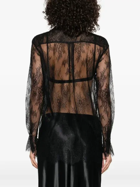 Cămașă Alberta Ferretti cu broderie cu model floral din tul negru