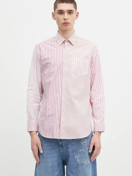 Košulja Aries Patchwork LS Shirt relaxed s klasičnim ovratnikom ružičasta