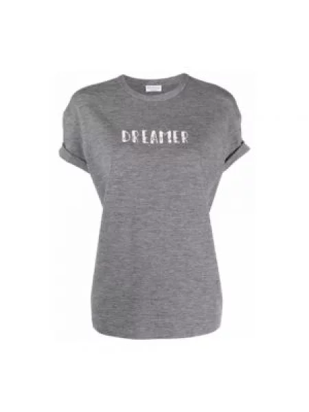 Koszulka Brunello Cucinelli z koralikami wełniana szara