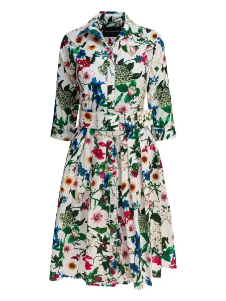 Sukienka koszulowa Samantha Sung w kwiatki do kolan garniturowa biała