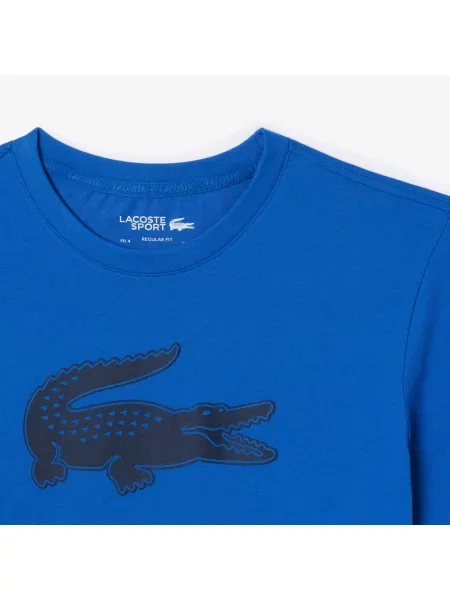 Lacoste T-Shirt Z Oddychającego Dżerseju Sport Z Nadrukiem Z Logo Krokodyla 3D niebieska
