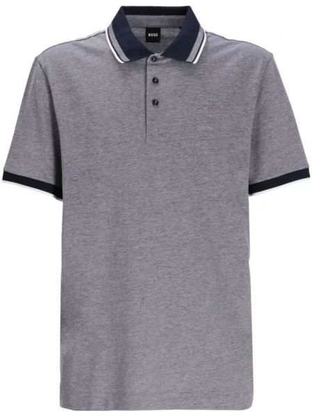 Polo Boss cu broderie gri