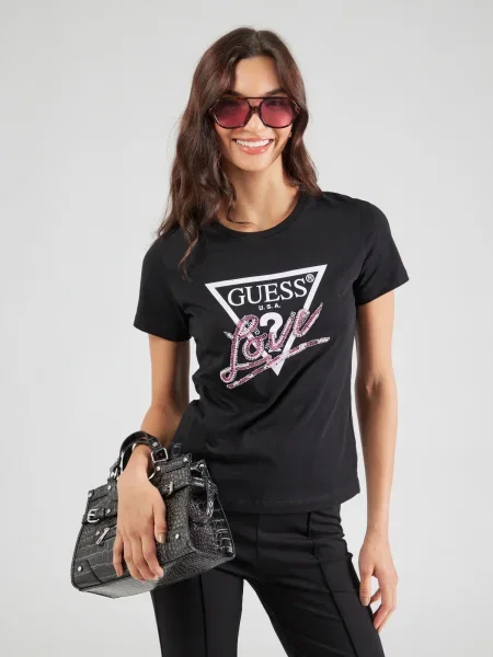 Guess Tricou Negru alb