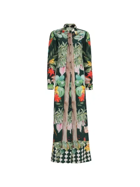 Rochie tip cămașă Amir Slama de mătase cu imagine cu imprimeu tropical verde