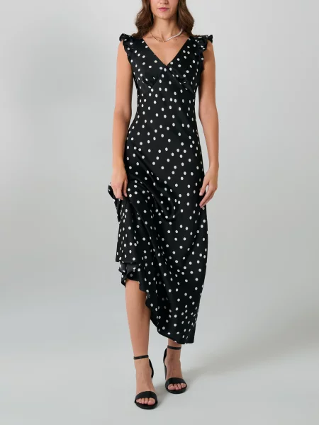 Міді сукня в горох з воланами чорний