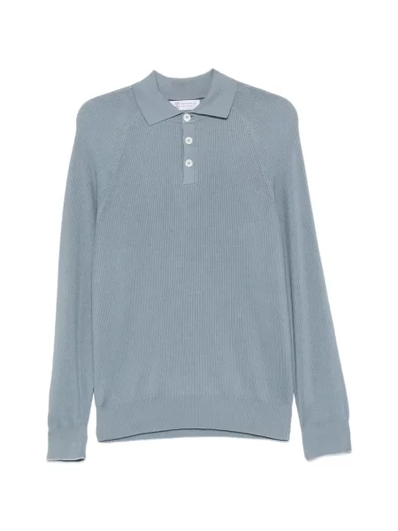 Lung tricou polo Brunello Cucinelli albastru