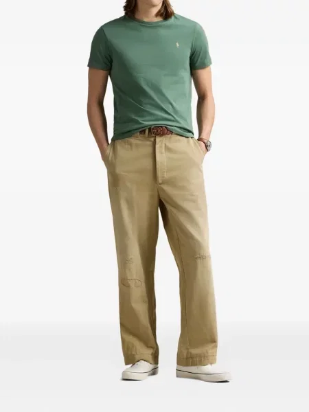 Zateplené pruhované tričko Polo Ralph Lauren s výšivkou zelené