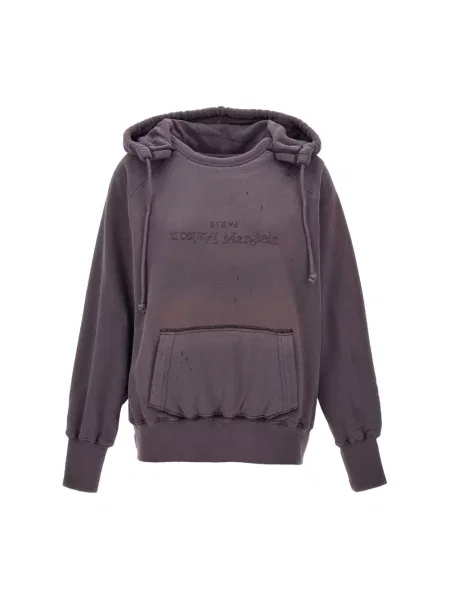 Bluza z kapturem Maison Margiela z kapturem z logo fioletowa