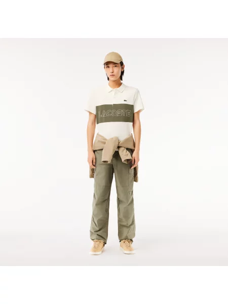 Lacoste Koszulka Polo Z Blokadą Koloru Regular Fit Beżowy biała