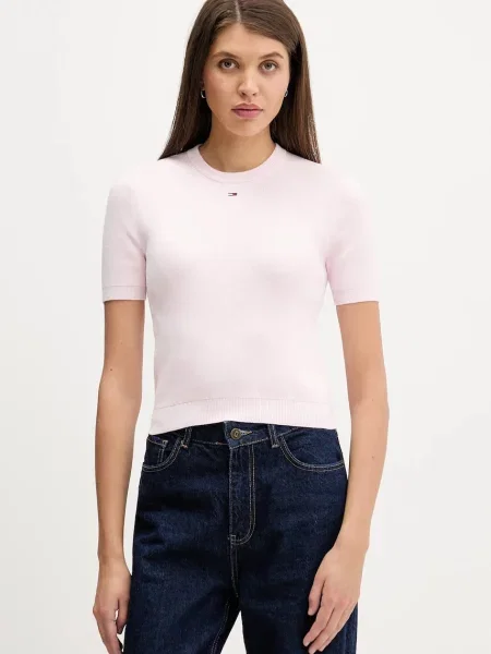 Tommy Jeans πουλόβερ με κοντό μανίκι γυναικείο ροζ