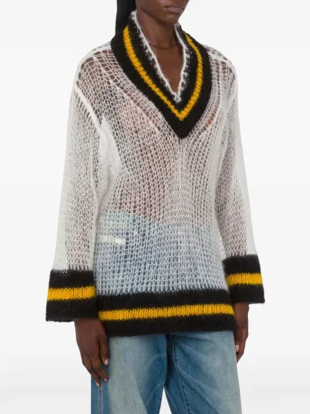 Pulover Moschino cu decolteu în V alb