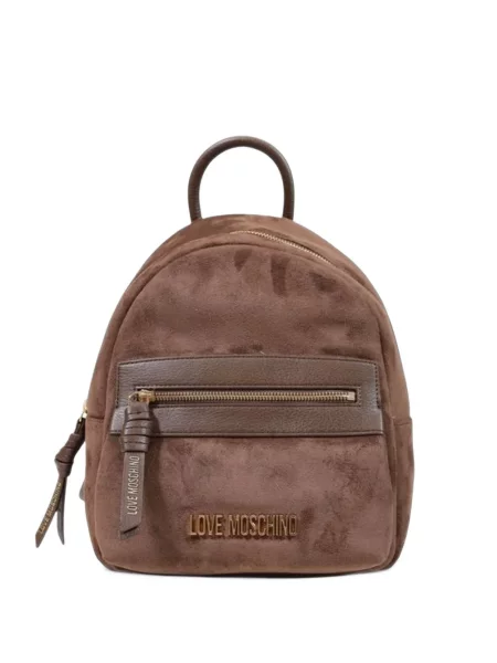 Rucsac Love Moschino din piele de căprioară cu autograf maro