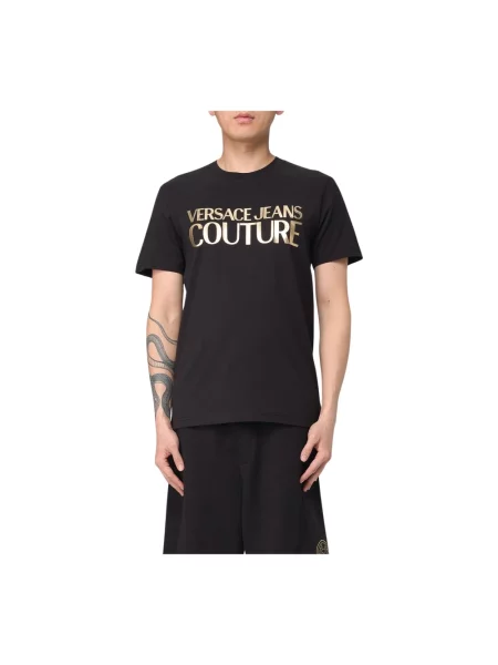 Krótka koszulka Versace Jeans Couture z krótkim rękawem z logo czarna
