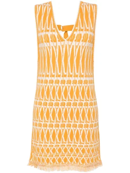 Dzianinowa mała sukienka mini Dvf Diane Von Furstenberg garniturowa żółta