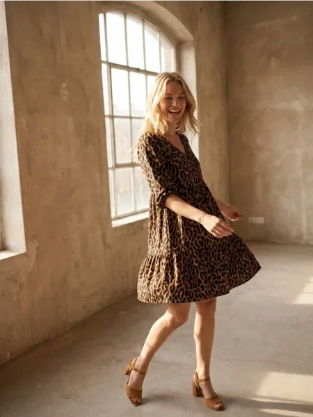 Міні сукня babydoll з леопардовим принтом коричневий
