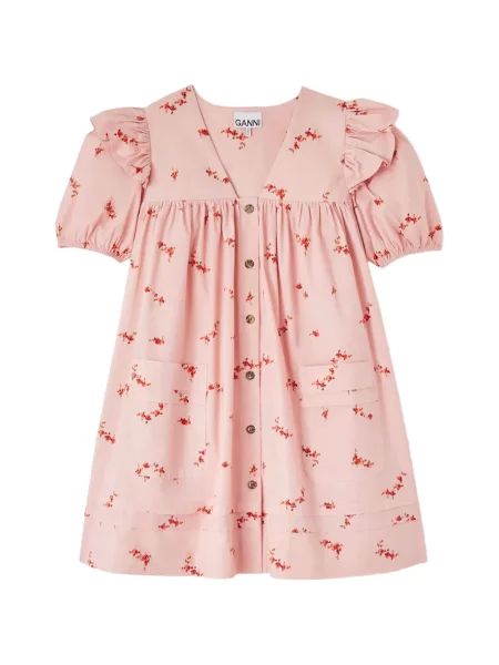 Rochie mini Ganni cu model floral cu imagine roz