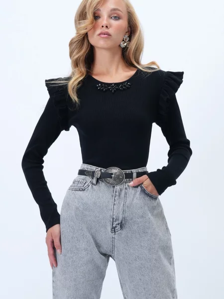 Trend Alaçatı Stili Majica črna