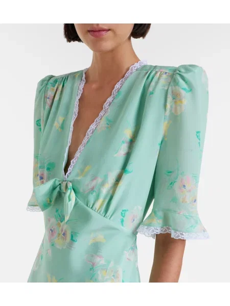 Rochie Alessandra Rich de mătase cu model floral verde