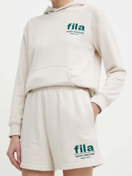 Къс панталон Fila Linyi с апликация с висока талия бежово