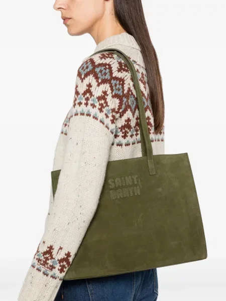 Geantă shopper Mc2 Saint Barth din piele de căprioară verde