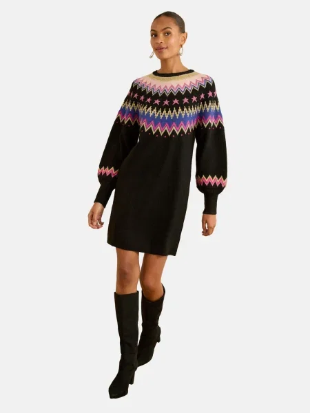 Love & roses Pletena obleka temno modra / svetlo rumena / roza črna