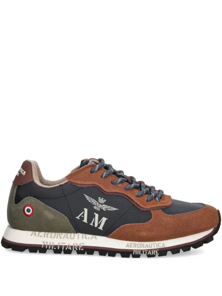 Sneakerși Aeronautica Militare cu șireturi cu imagine din dantelă albastru