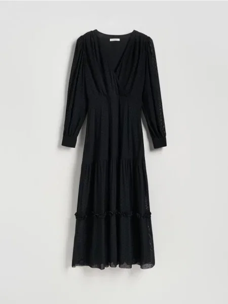 Reserved Sukienka maxi w grochy czarny