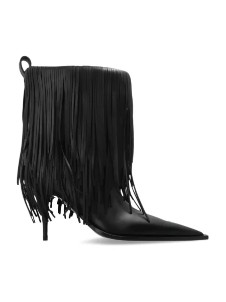Botki Balenciaga z frędzli skórzane czarne