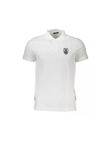 Haftowana koszulka polo Cavalli Class elegancka z krótkim rękawem biała