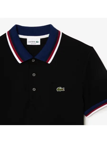 Lacoste Koszulka Polo Regular Fit Stretch Z Piki Bawełnianej Z Kontrastowym Kołnierzykiem czarna