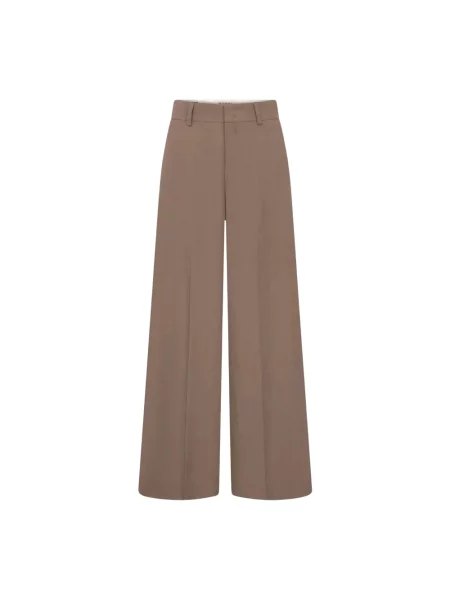 Lniane spodnie Rossi biznesowe brązowe