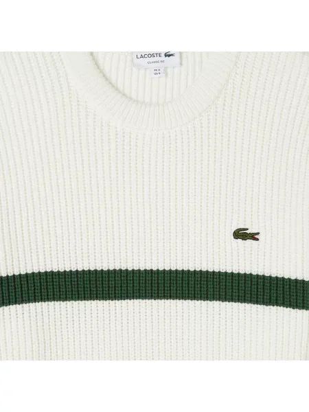 Lacoste Sweter W Paski Z Okrągłym Dekoltem I Luźnym Krojem biały