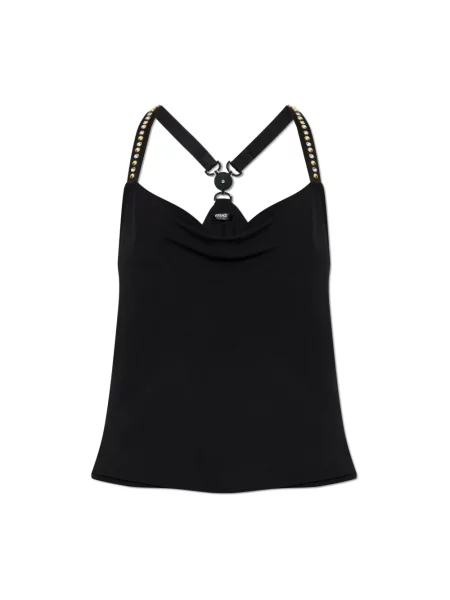 Top Versace z falbankami czarny