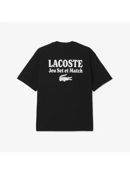 Lacoste Koszulka Z Nadrukiem Z Grubego Dżerseju O Luźnym Kroju czarny