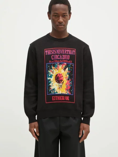Thisisneverthat sweter z domieszką wełny Basketball Hoop Knit Sweater lekki czarny