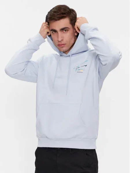 Суичър с качулка Tommy Jeans с качулка с принт синьо