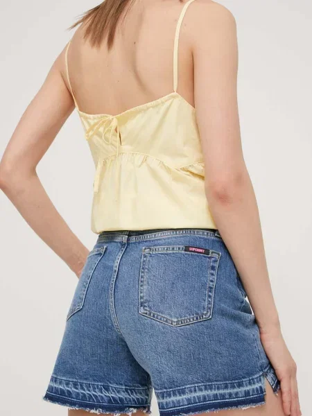Džínové šortky Superdry hladké medium waist modré