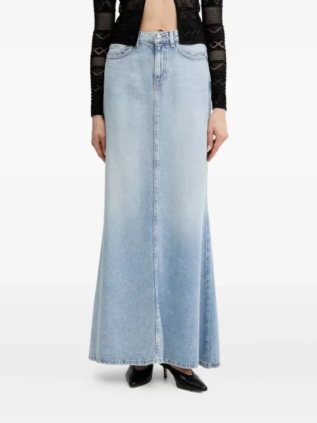 Fustă din denim Guess cu talie înaltă albastru