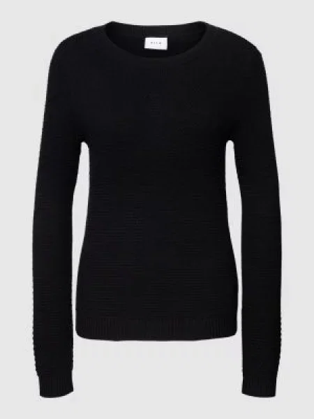 Sweter z dzianiny z fakturowanym wzorem model ‘Vidalo O-Neck’ Vila czarny