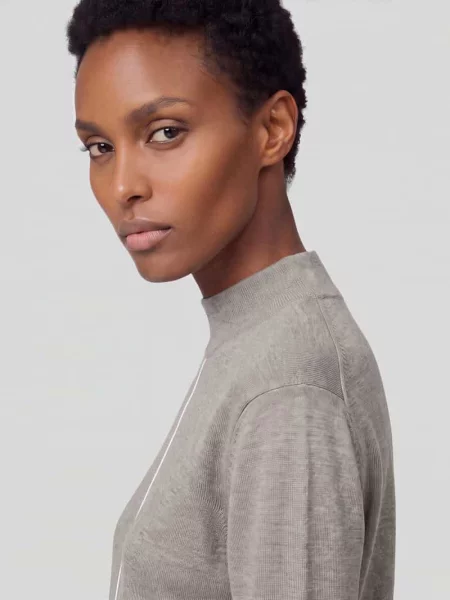 Sweter z wełny z szwem w kontrastowym kolorze Calvin Klein Womenswear beżowy