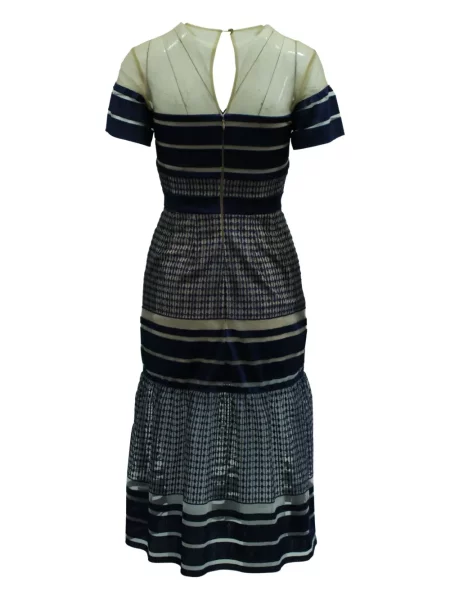 Rochie midi Self-portrait cu dungi plasă până la genunchi albastru