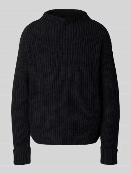 Sweter z dzianiny o kroju regular fit z mieszanki bawełny model ‘SELMA’ Selected Femme czarny