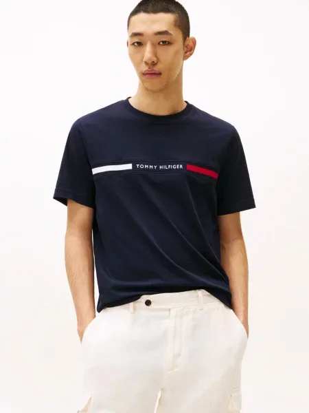Tommy Hilfiger t-shirt granatowy z aplikacją niebieska