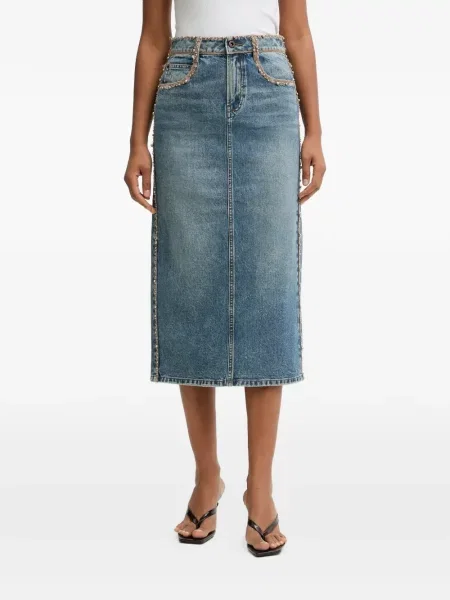 Fustă din denim Miss Sixty până la genunchi cu mărgele albastru
