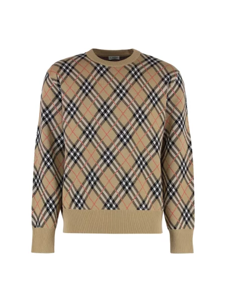 Sweter Burberry wełniany w kratę beżowy