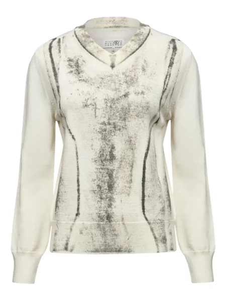 Pulover Mm6 Maison Margiela cu imagine cu imprimeu abstract alb