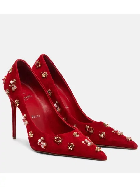 Pantofi cu toc Christian Louboutin din piele de căprioară roșu