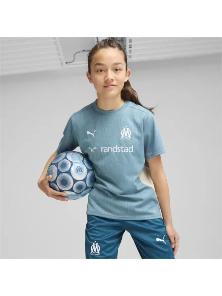 Młodzieżowa koszulka treningowa Olympique Marsylia PUMA Bold Blue Putty Beige beżowa