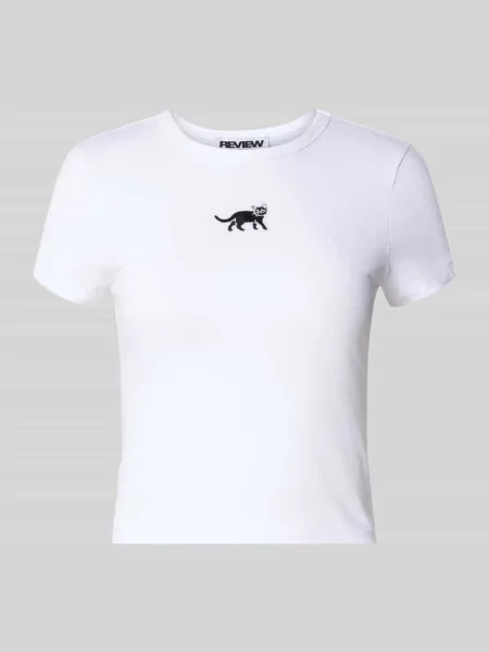 T-shirt z wyhaftowanym motywem Review biała