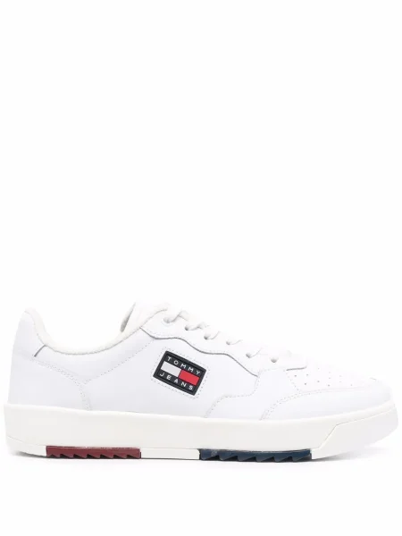 Sneakerși Tommy Jeans cu șireturi din dantelă alb